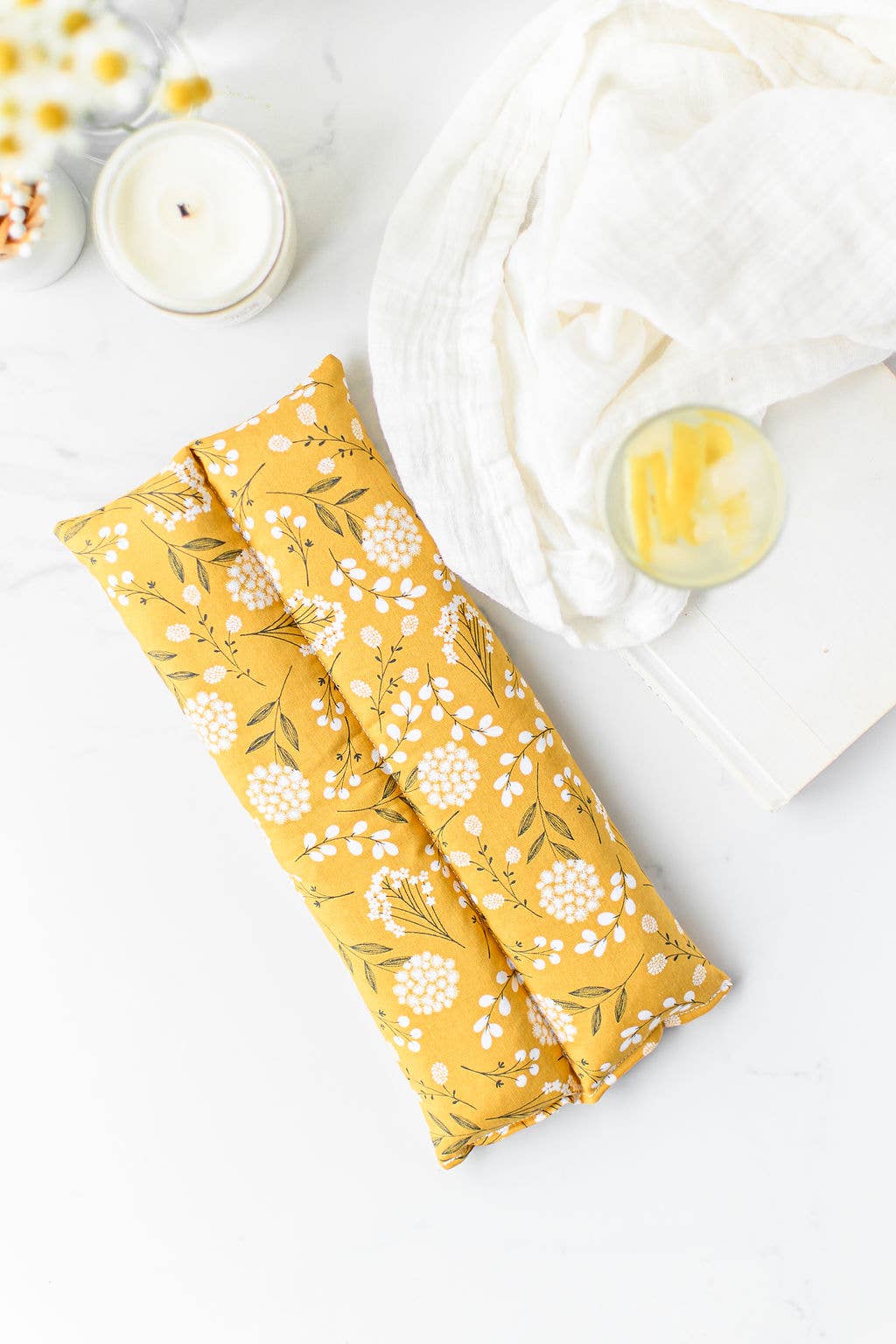 Heating Pad Neck Wrap, Hot + Cold Flaxseed Pack -Gold Floral