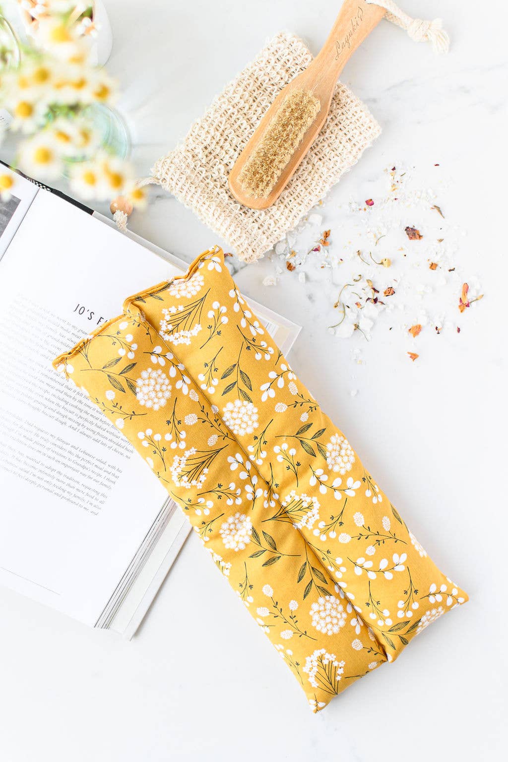 Heating Pad Neck Wrap, Hot + Cold Flaxseed Pack -Gold Floral