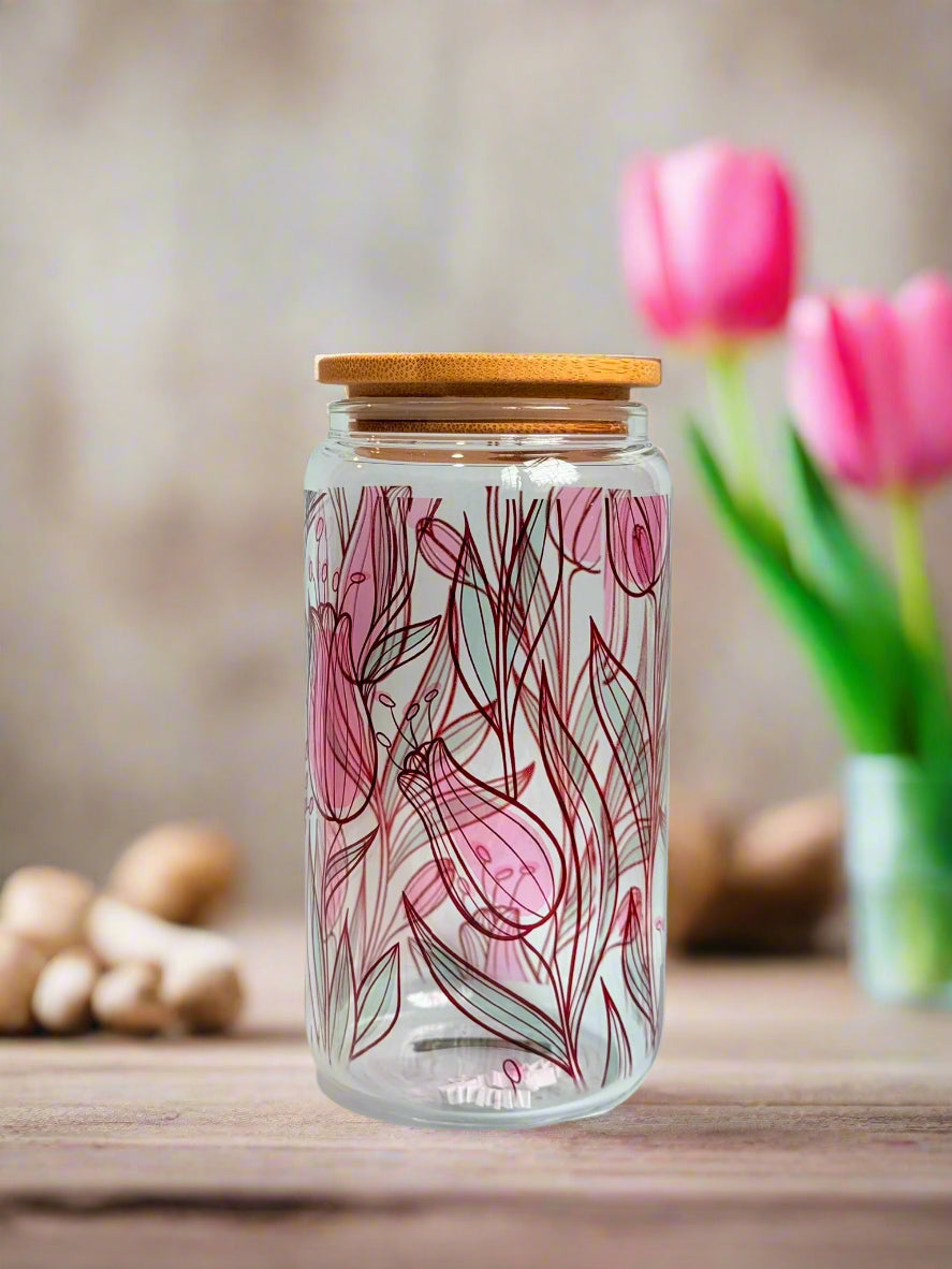 Tulip Whisper Glass Tumbler with Bamboo Lid