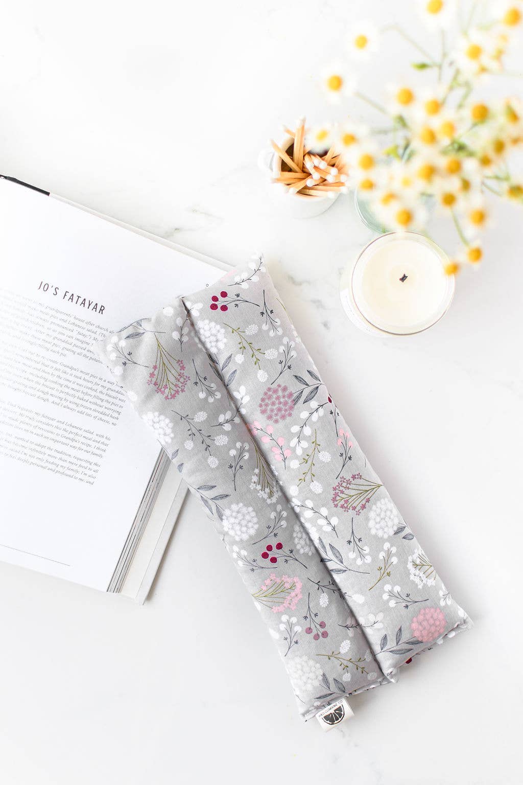 Heating Pad Neck Wrap, Hot + Cold Flaxseed - Grey Floral