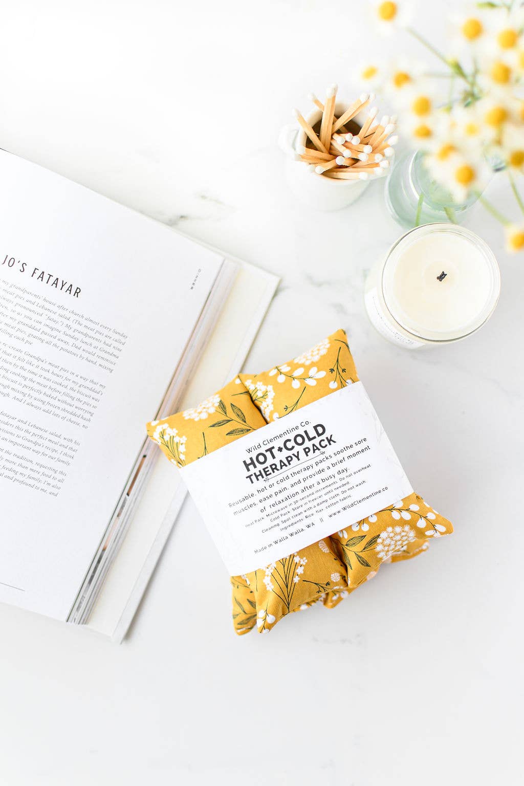 Heating Pad Neck Wrap, Hot + Cold Flaxseed Pack -Gold Floral